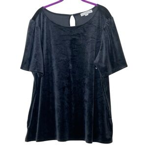 Ann Taylor Loft black velvet velour short sleeve pop-over blouse size 24/26